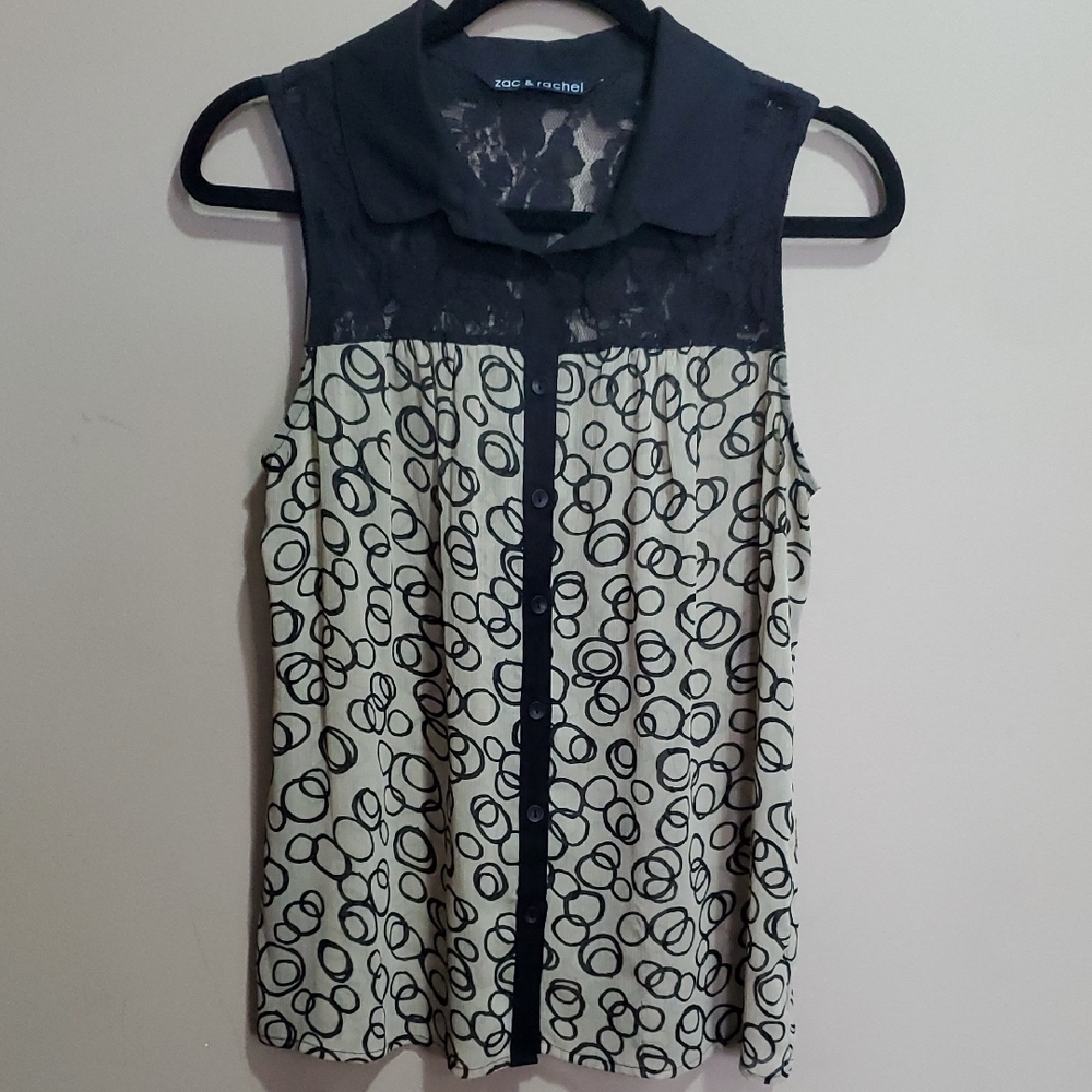 Zac & Rachel Black and Cream Sleeveless Top Size XL